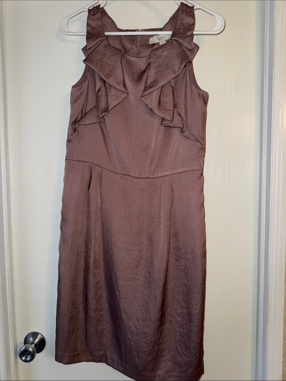 LOFT Mauve Ruffled Sleeveless Midi Dress